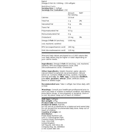 Natrol - Omega-3 Fischöl, 1000 mg - 90 Weichkapseln – Bild 2